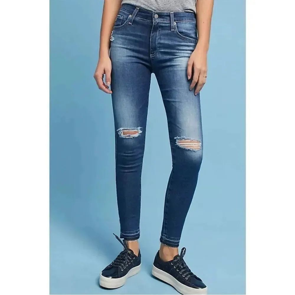 New AG THE FARRAH SKINNY ANKLE high-rise skinny ankle Distressed Jeans Size 27